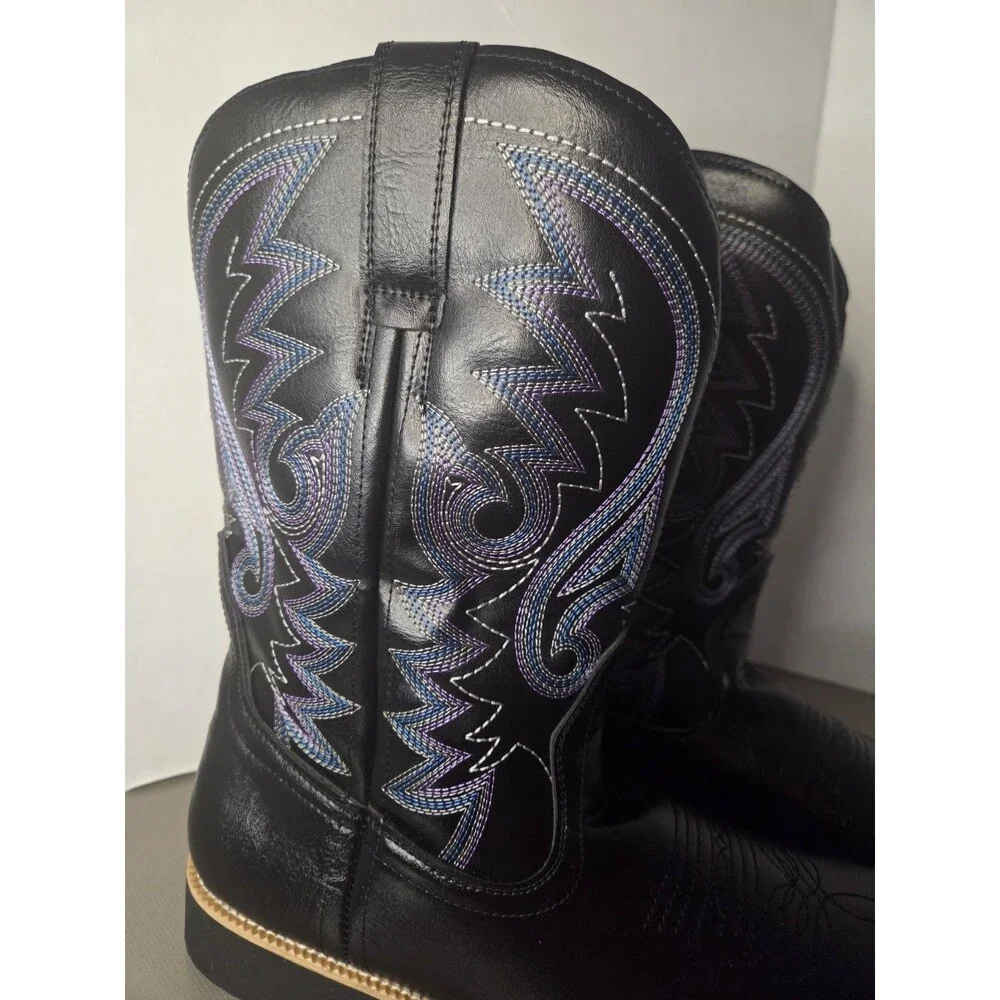 Black Men's Cowboy Western Embroidered Square Toe Boots